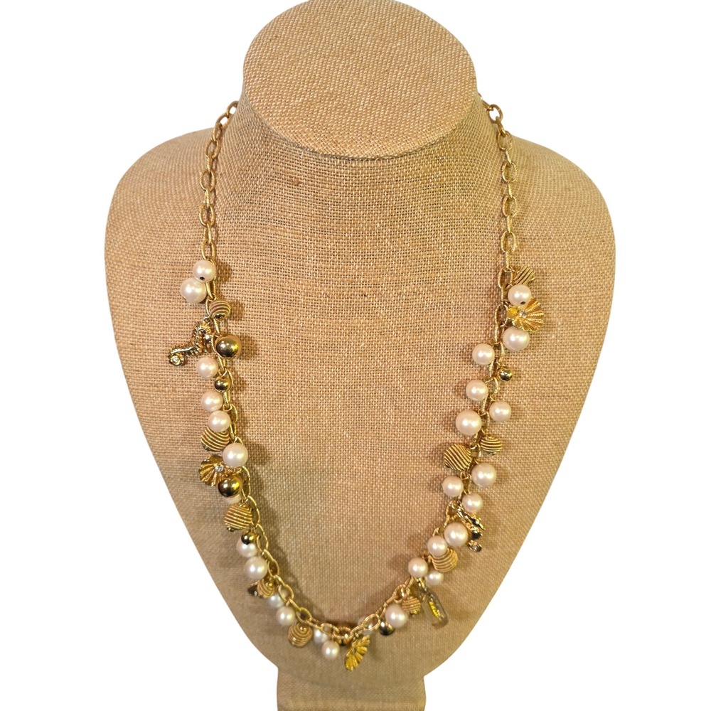 KATE SPADE New York Monterey Bay 12K Gold-Plated Pearl Charm Necklace 30"
